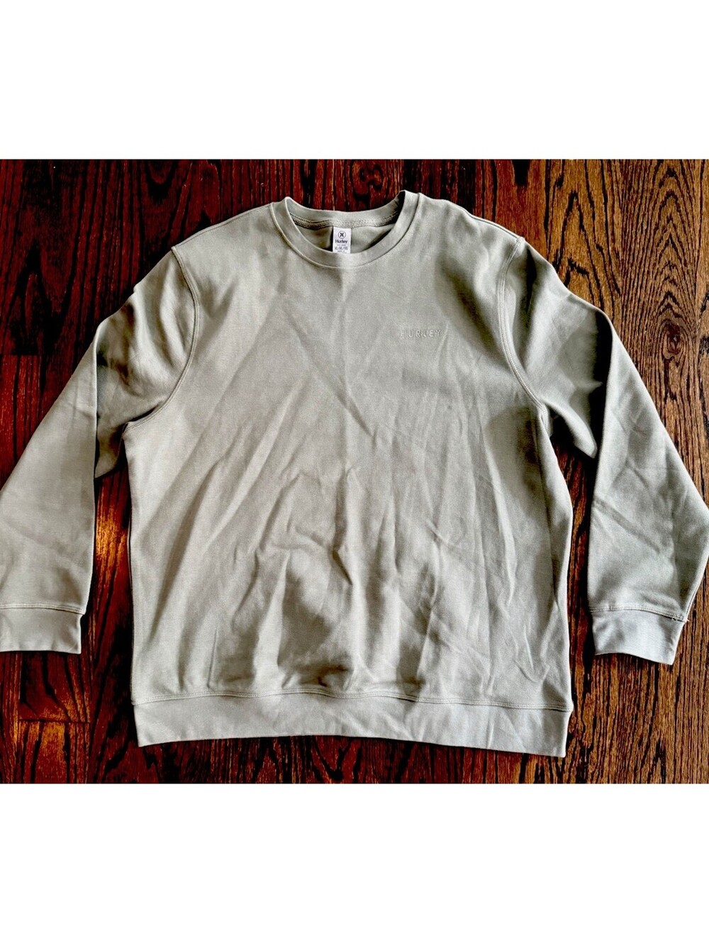 Hurley Mens XL Sage Green Pique Knit Crewneck Sweatshirt Embroidered Logo